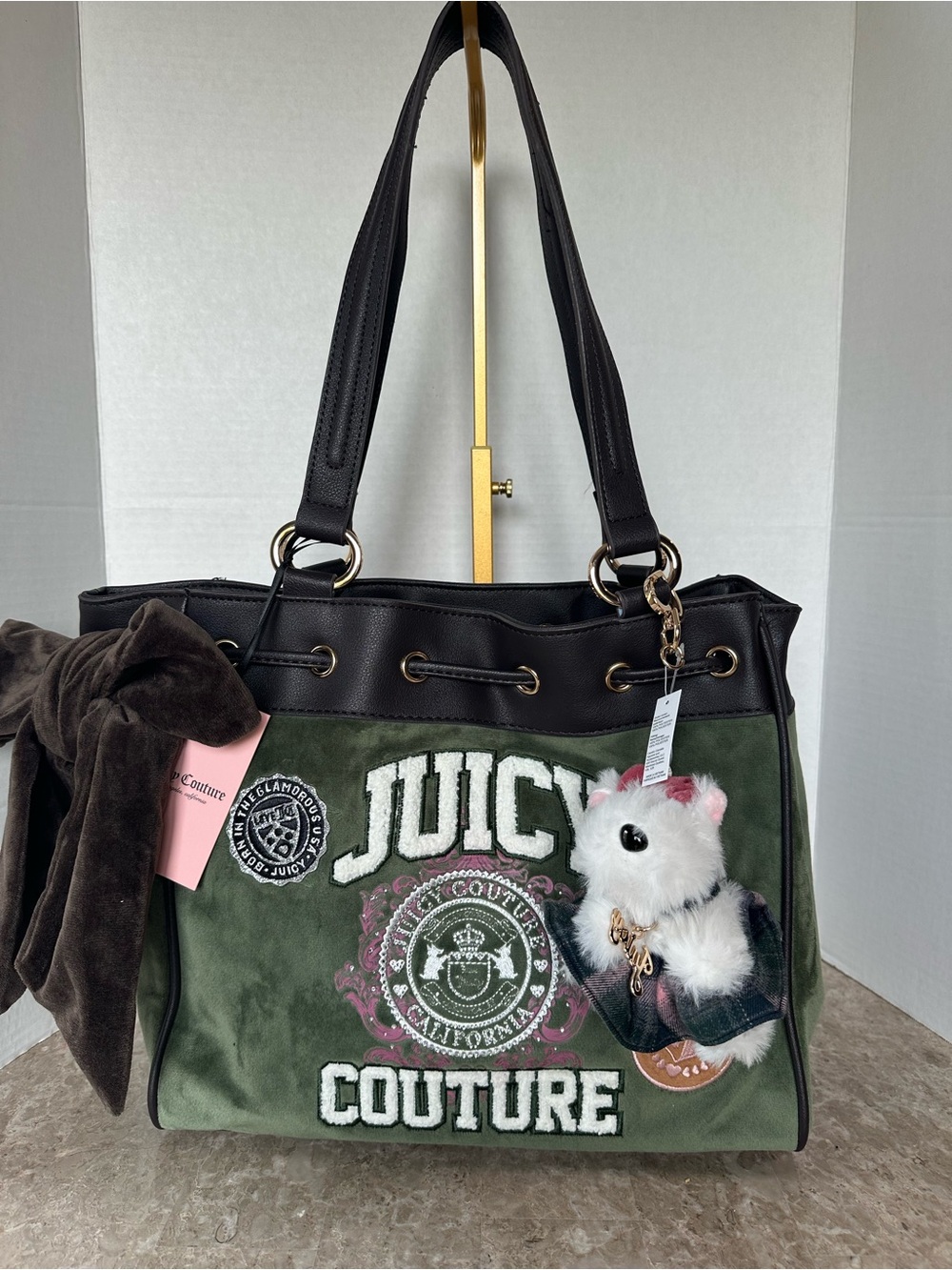 NWT Juicy Couture Varsity Daydreamer Tote Bag Super Greens Velour